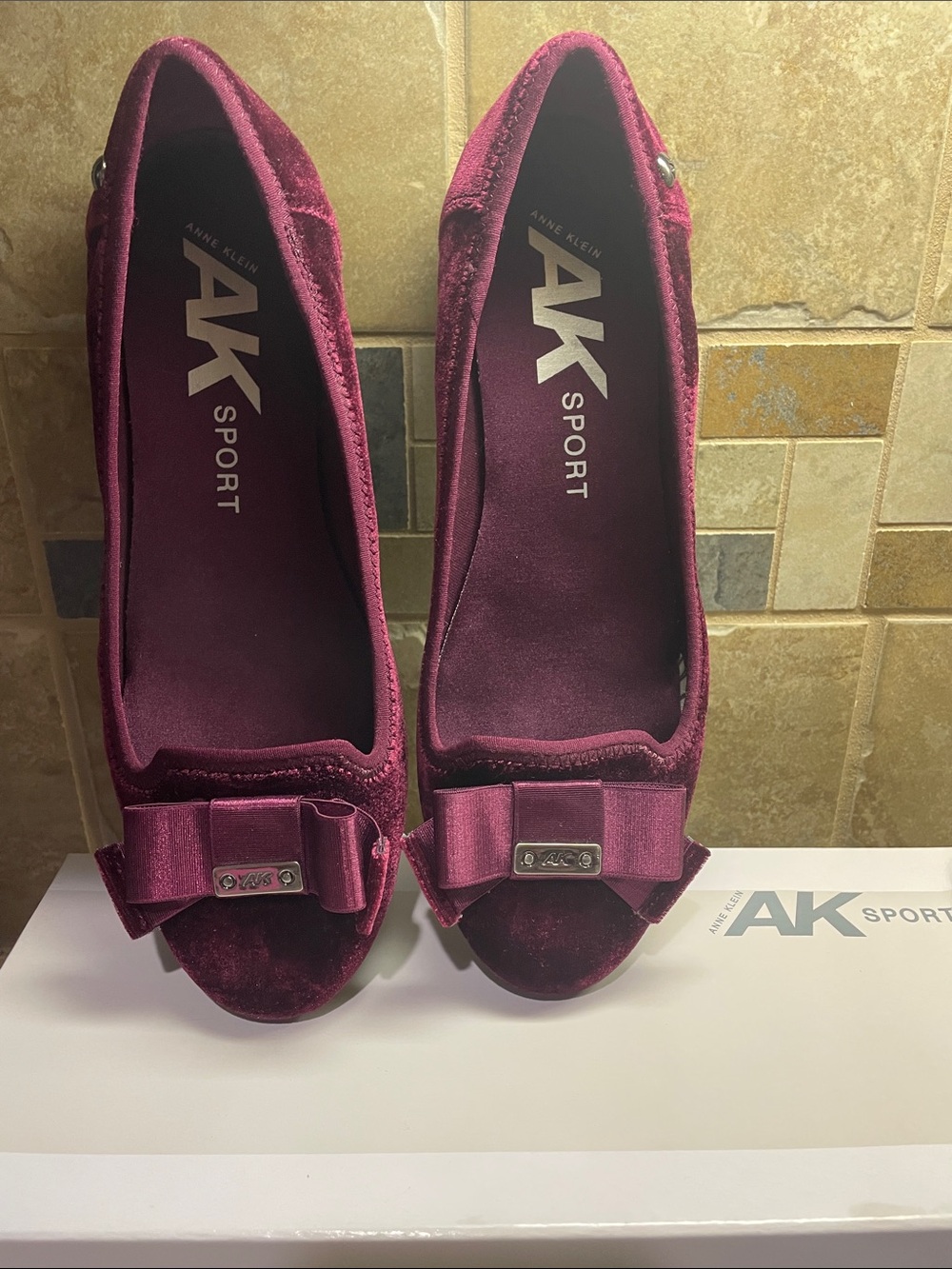 Anne Klein Sport Burgundy Velvet Bow Flats